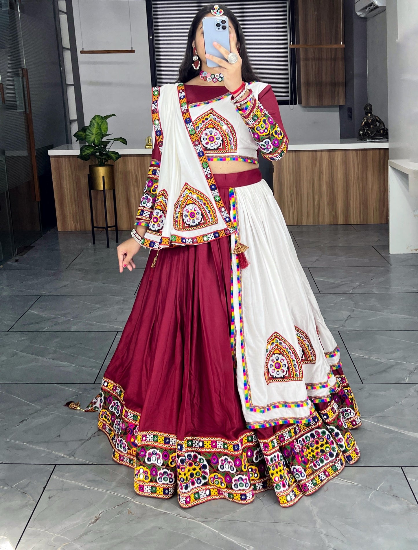 Rayon Cotton Kutchi Gamthi Work Ready Wear Navratri Special Chaniya Choli
