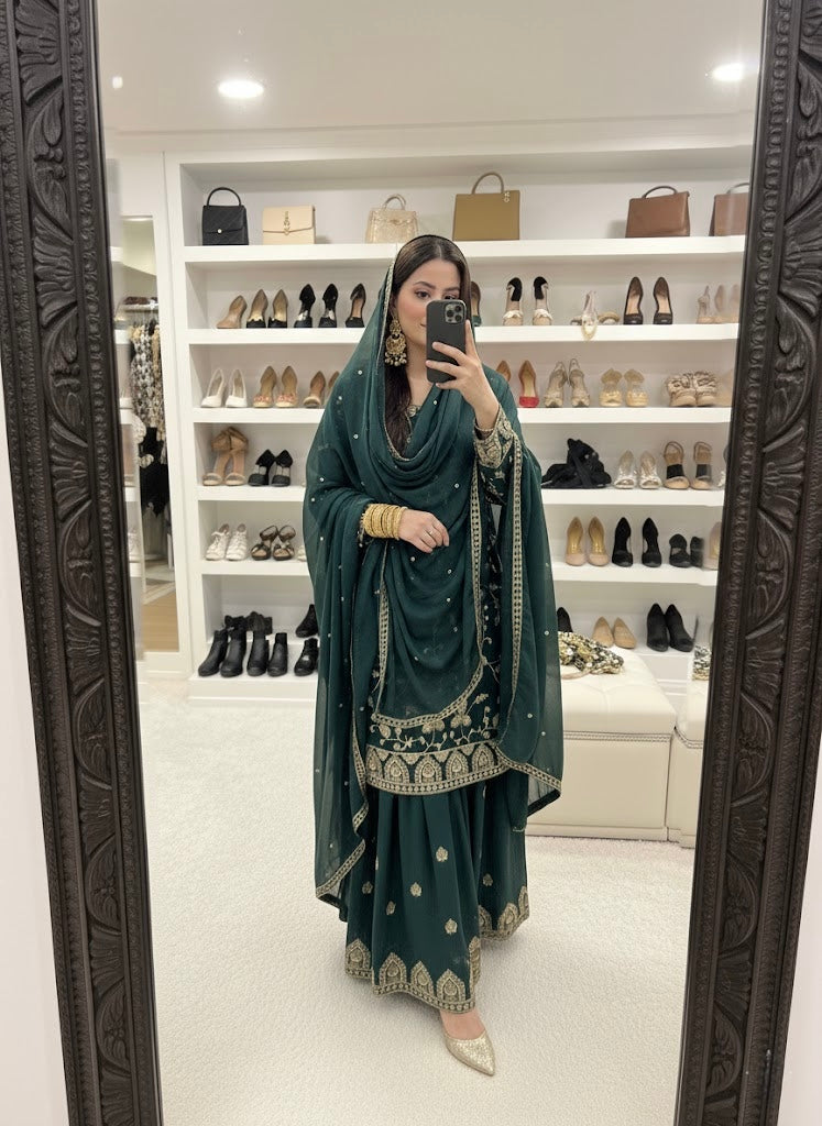 Trending Designer Kurti Sharara Dupatta Set for Eid