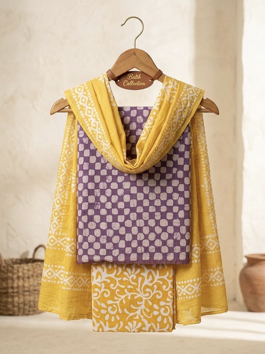 Gadhwal Silk Hand Block Print Batik Dress Material