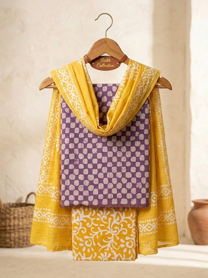 Gadhwal Silk Hand Block Print Batik Dress Material
