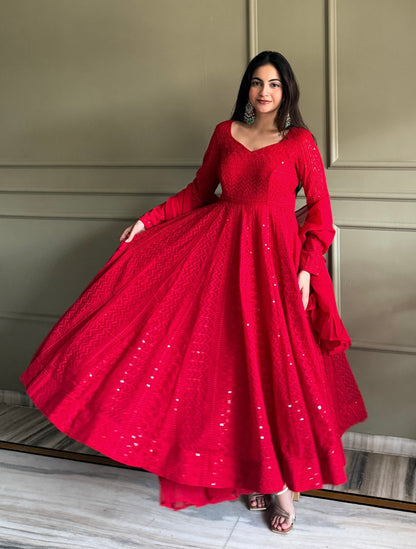 Ethenika Faux Georgette Anarkali Suit Set