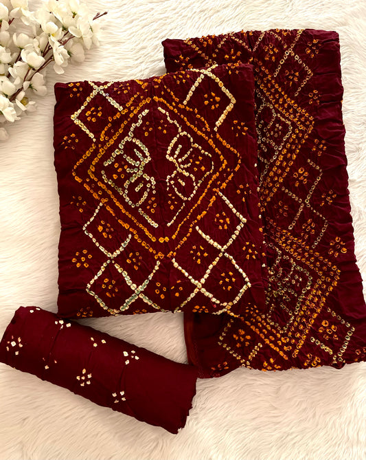 Cotton Self Color Multi Gulti Bandhej Hand Crafted Jamnagar Bandhani Dress Material (Unstitched) - Premium  from Ethenika.com  - Just INR 2290! Shop now at Ethenika.com 