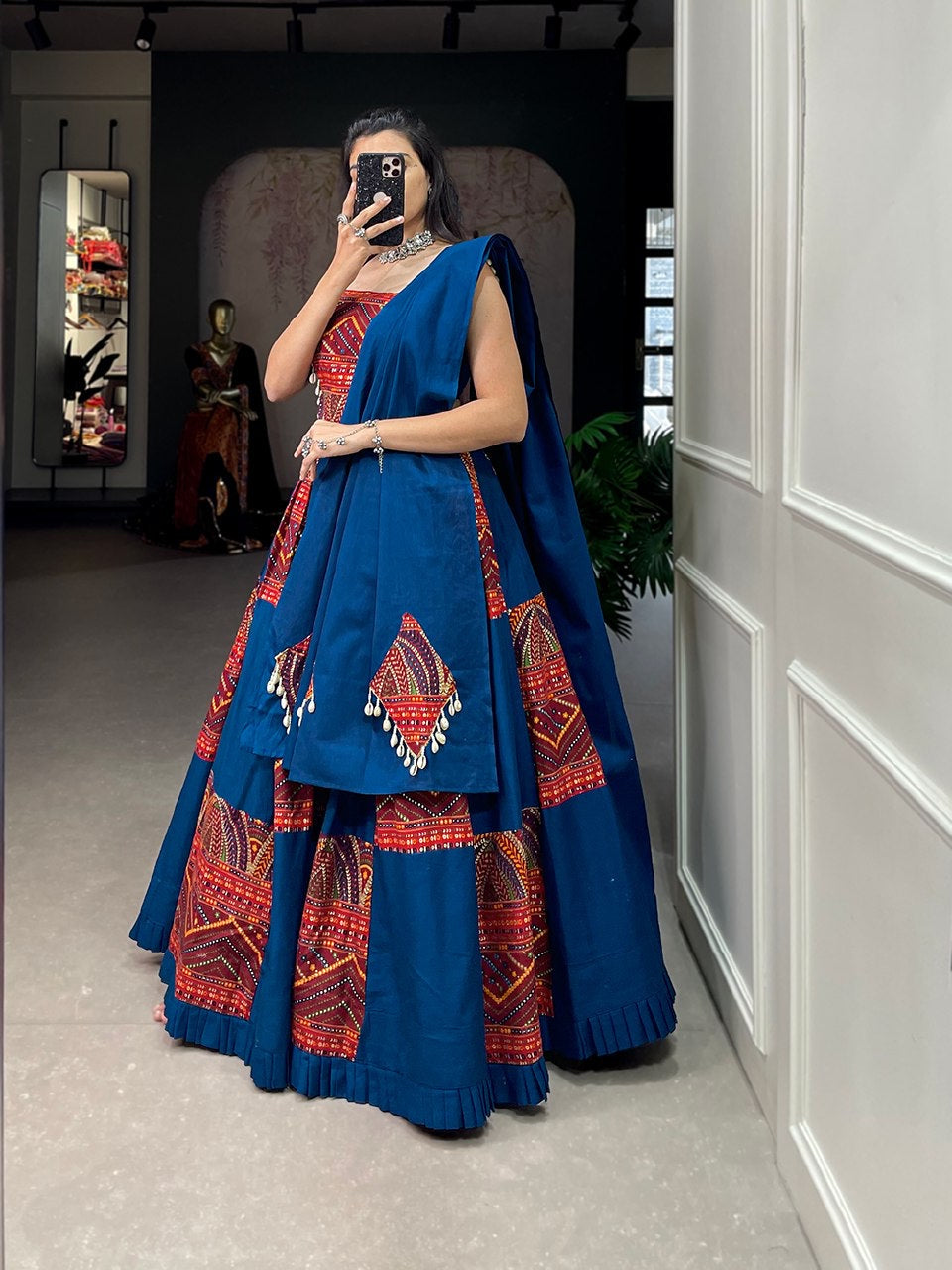 Heavy embroidered lehenga with plain blouse