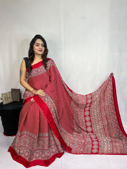 Modal Silk Authentic Hand Blocked Ajrakh work Saree - Premium  from Ethenika.com  - Just INR 3990! Shop now at Ethenika.com 