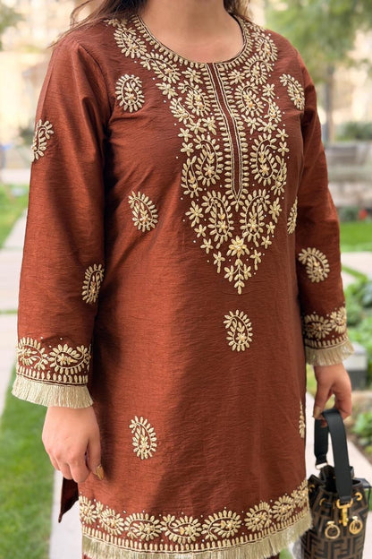 Chikankari Style Embroidery Kurti Pant Set