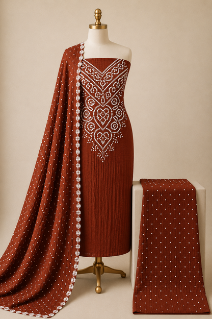 Pure Cotton Kutch Handmade 3Pc Unstitched Bandhani Dress Material