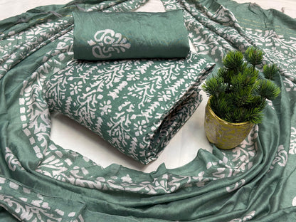 Chanderi Silk Hand Block Print Work Batik Dress Material (Unstitched)