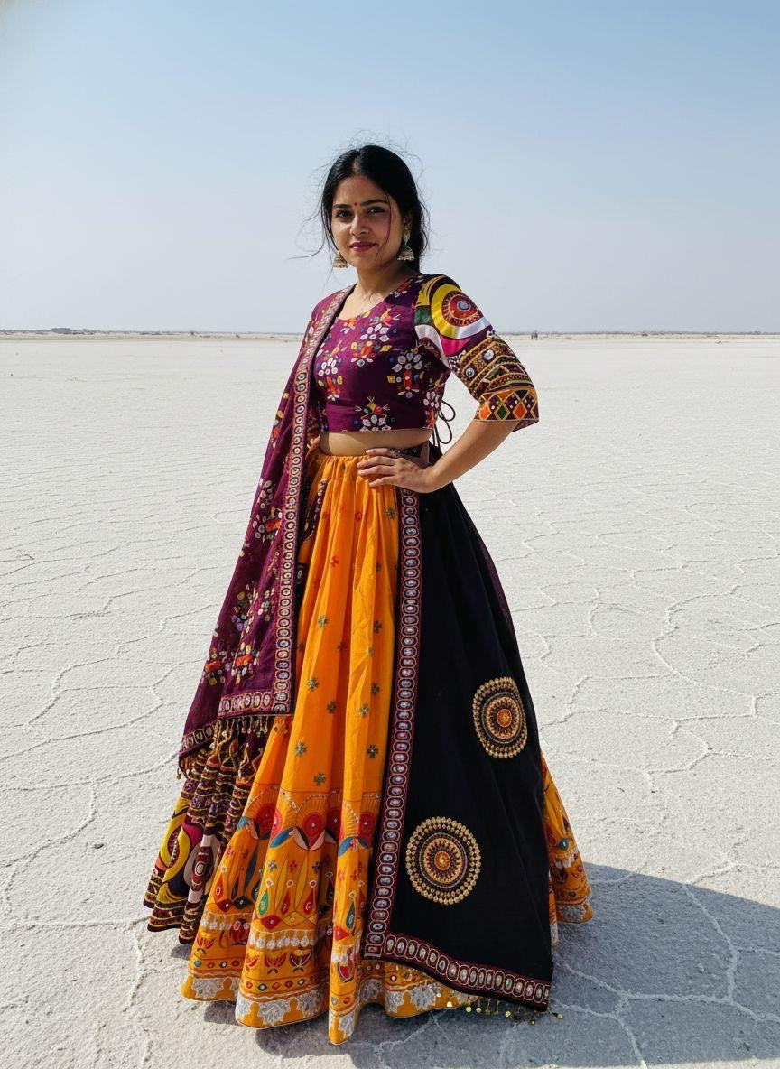 Muslin Digital Print With Mirror Work Designer Chaniya Choli