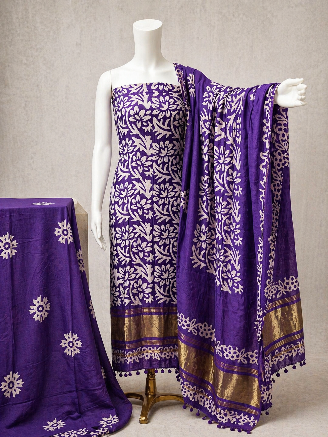 Gazi Silk Hand Blocked Wax Batik Dress Material