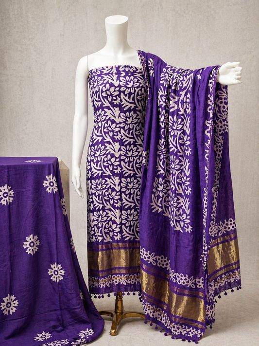 Gazi Silk Hand Blocked Wax Batik Dress Material