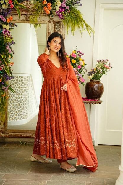 Faux Georgette Embroidery work Alia Cut Suit Set - Premium  from Ethenika.com - Just INR 2590! Shop now at Ethenika.com 