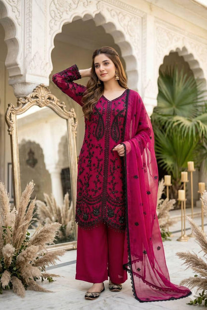 Faux Georgette Designer 3 Pc Kurti Pant Dupatta Set