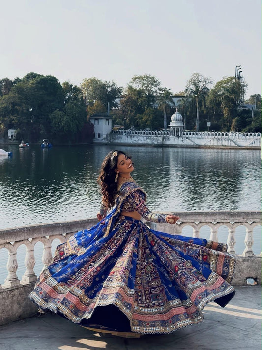 Muslin Silk Digital Print with Mirror Work Designer Chaniya Choli