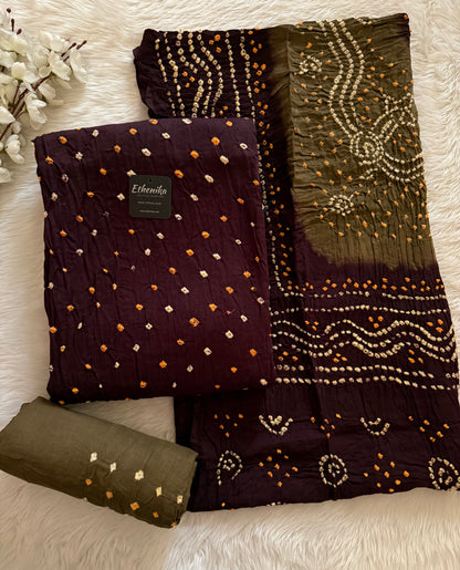 Cotton Satin Heavy Bandhej Work Contrast Kutch Bandhani Dress Material (Unstitched)