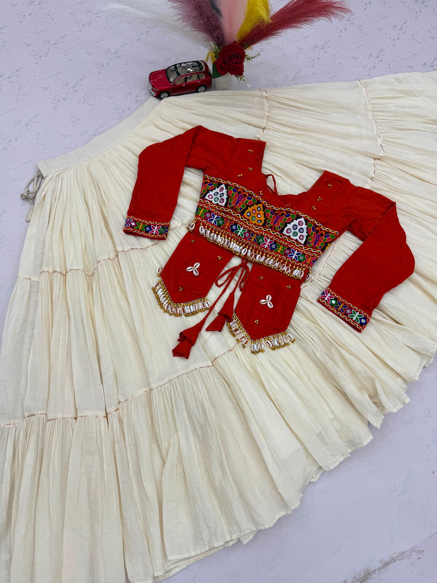 Pure Cotton Kodi Gamthi Hand Embroidered Designer Lehenga Choli - 9 Meter Flair