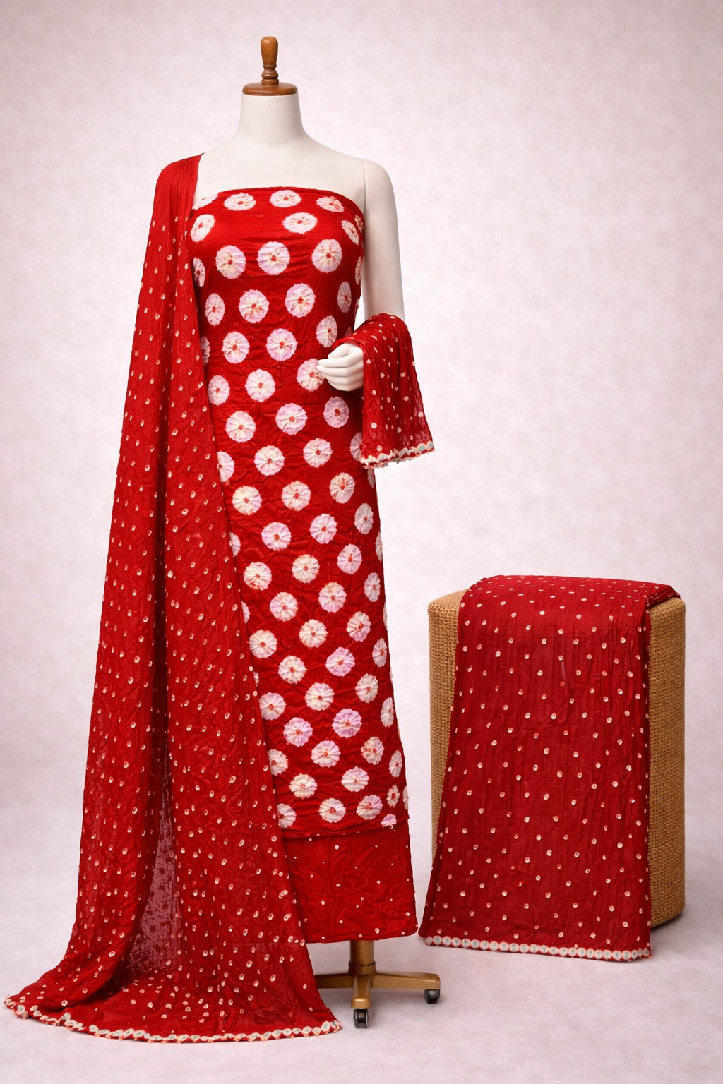 Cotton SatinAuthentic Hand Crafted Summer Bandhani Dress Material
