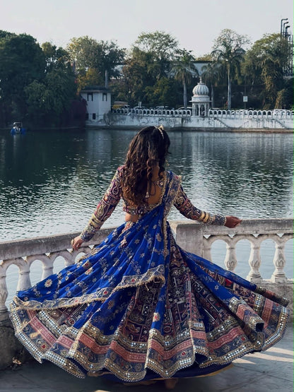 Muslin Silk Digital Print with Mirror Work Designer Chaniya Choli