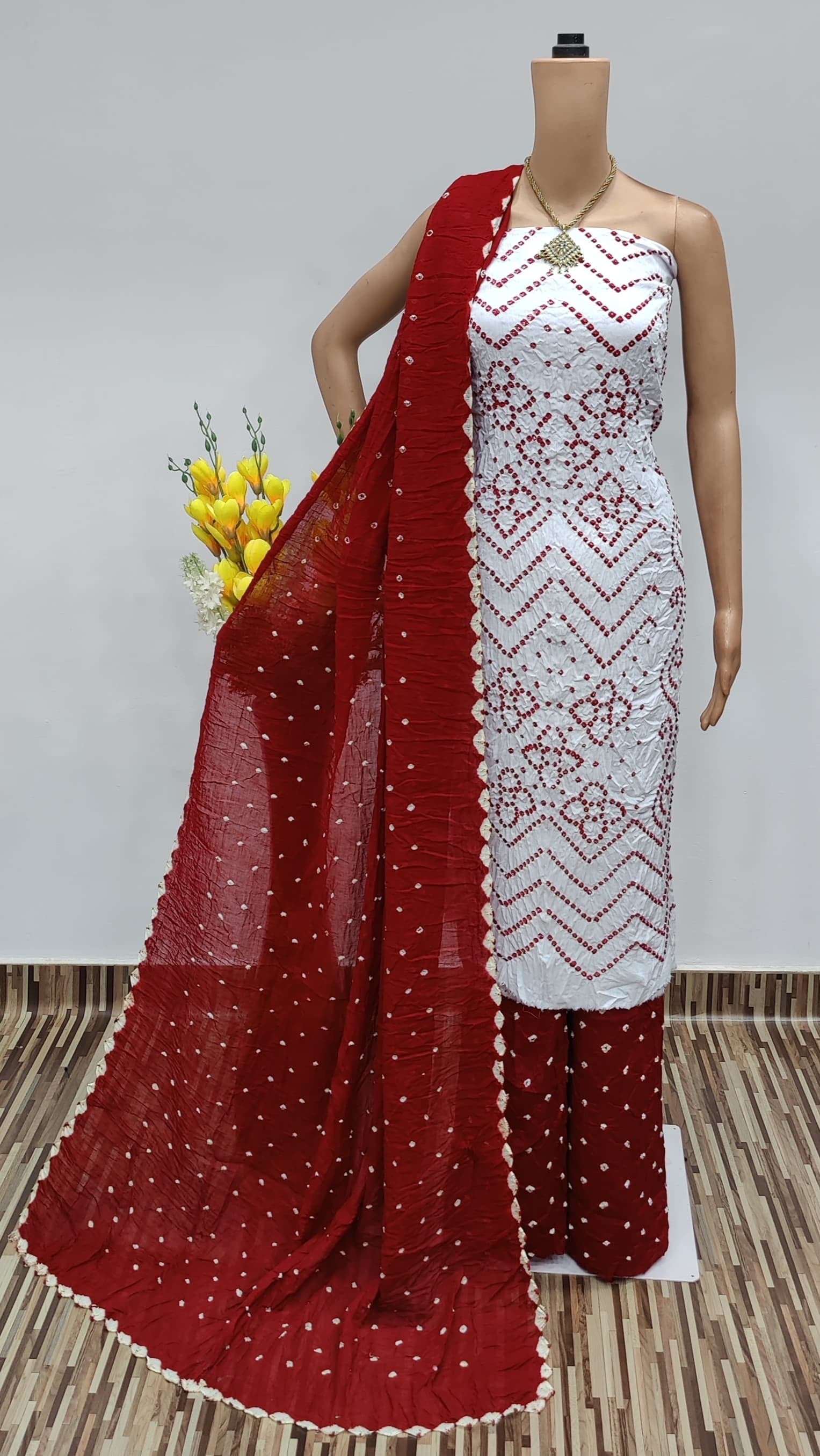 Cotton White Concept Kutch Barik Bandhej work Bandhani Dress Material - Premium  from Ethenika.com  - Just INR 1890! Shop now at Ethenika.com 