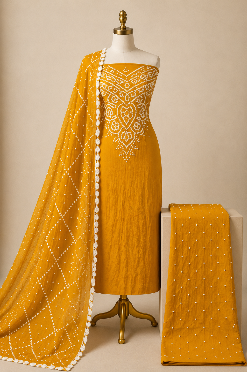 Pure Cotton Kutch Handmade 3Pc Unstitched Bandhani Dress Material