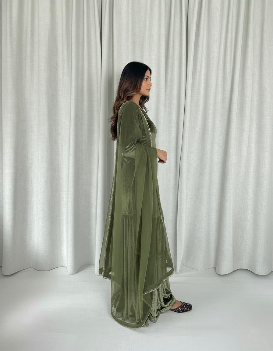 Ethenika Ready Wear Velvet Kurti Sharara Dupatta Set