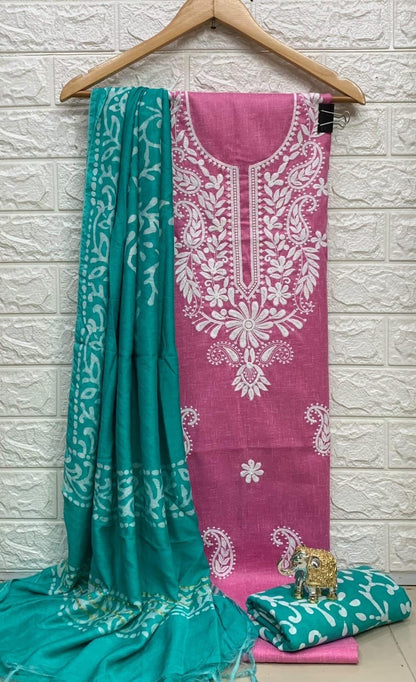 Slub cotton Neckwork with Batik work Dupatta and Salwar Dress Material (Unstitched) - Premium  from Ethenika.com  - Just INR 1490! Shop now at Ethenika.com 