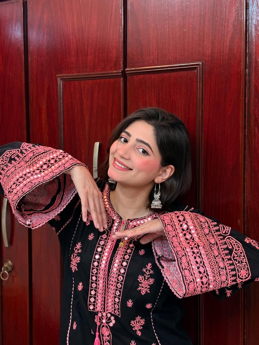 Chikankari Style Embroidery with Mirror Work Kurti Palazo Dupatta Set