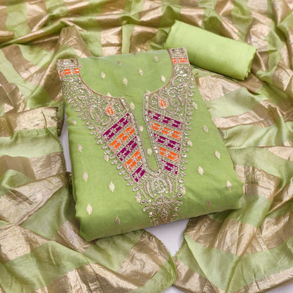 Shimmer Silk Neck Embroidery Work Unstitched Dress Material