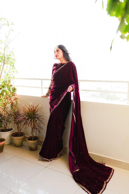 Ethenika  Party Wear Velvet Saree - Premium  from Ethenika.com  - Just INR 2990! Shop now at Ethenika.com 