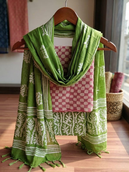 Gadhwal Silk Hand Block Print Batik Dress Material