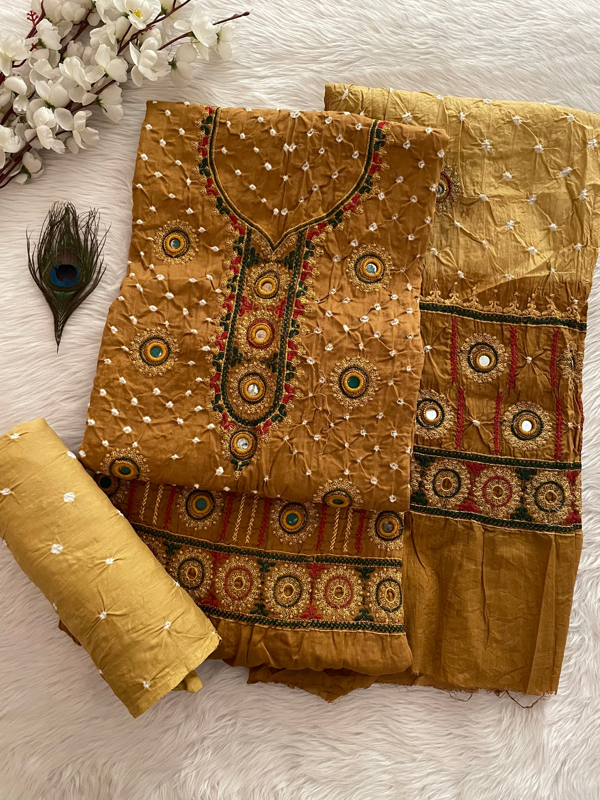 Ethenika Originals Mirror Hand Embroidery Tila Work With Heavy Work Dupatta Bandhani Dress Material (Unstitched) - Premium  from Ethenika.com  - Just INR 4590! Shop now at Ethenika.com 