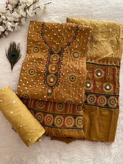 Ethenika Originals Mirror Hand Embroidery Tila Work With Heavy Work Dupatta Bandhani Dress Material (Unstitched) - Premium  from Ethenika.com  - Just INR 4590! Shop now at Ethenika.com 
