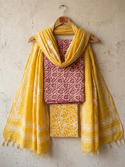 Gadhwal Silk Hand Block Print Batik Dress Material