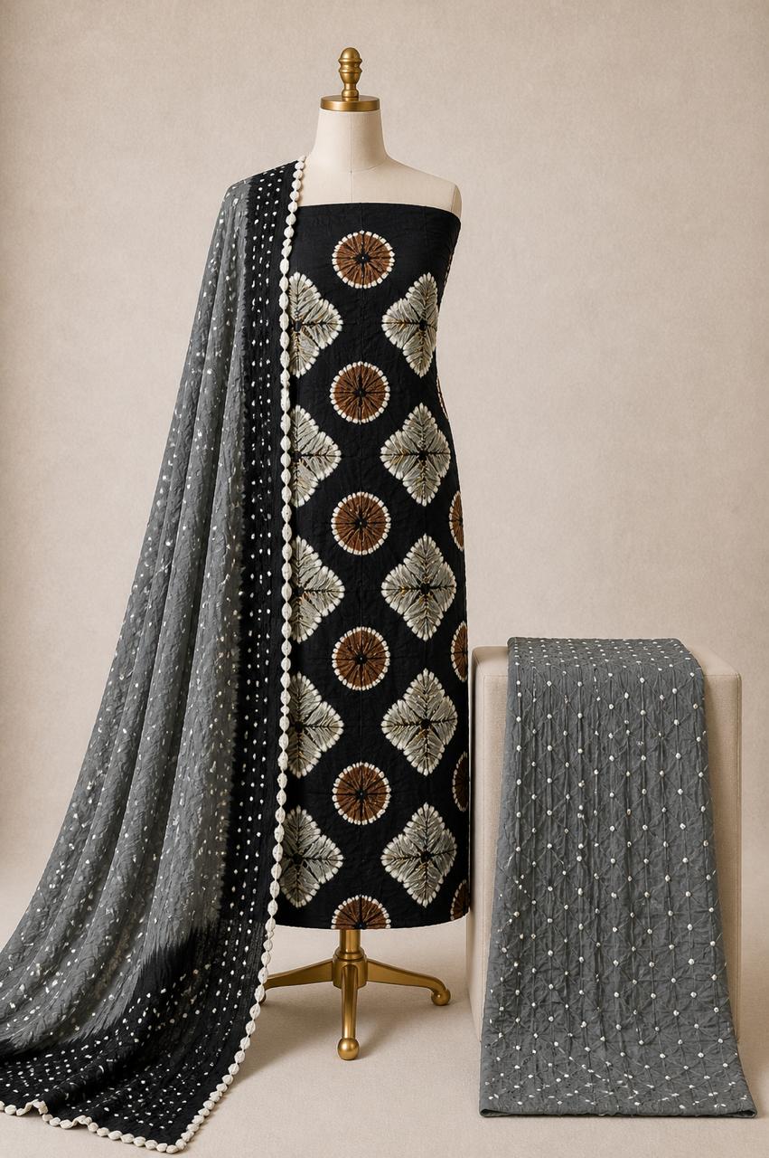 Pure Cotton Shibori Bandhani Dress Material