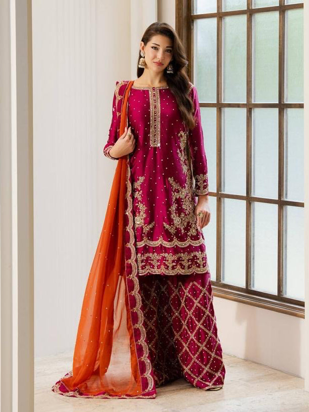 Designer Kurti Palazzo Set | Chinon Silk Zari Embroidery | Ready to Wear