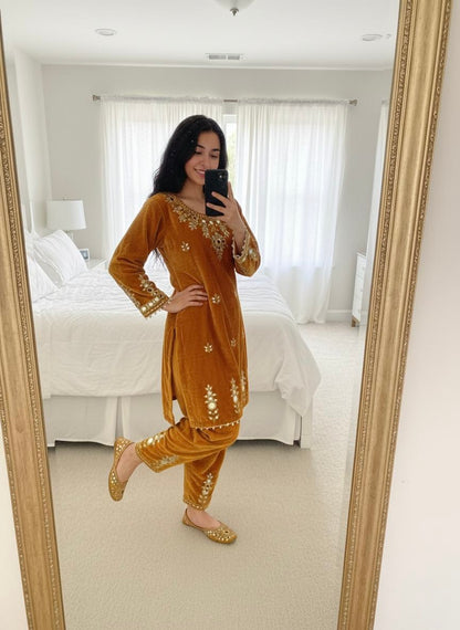 Ethenika Real Mirror Work Velvet Cord Set