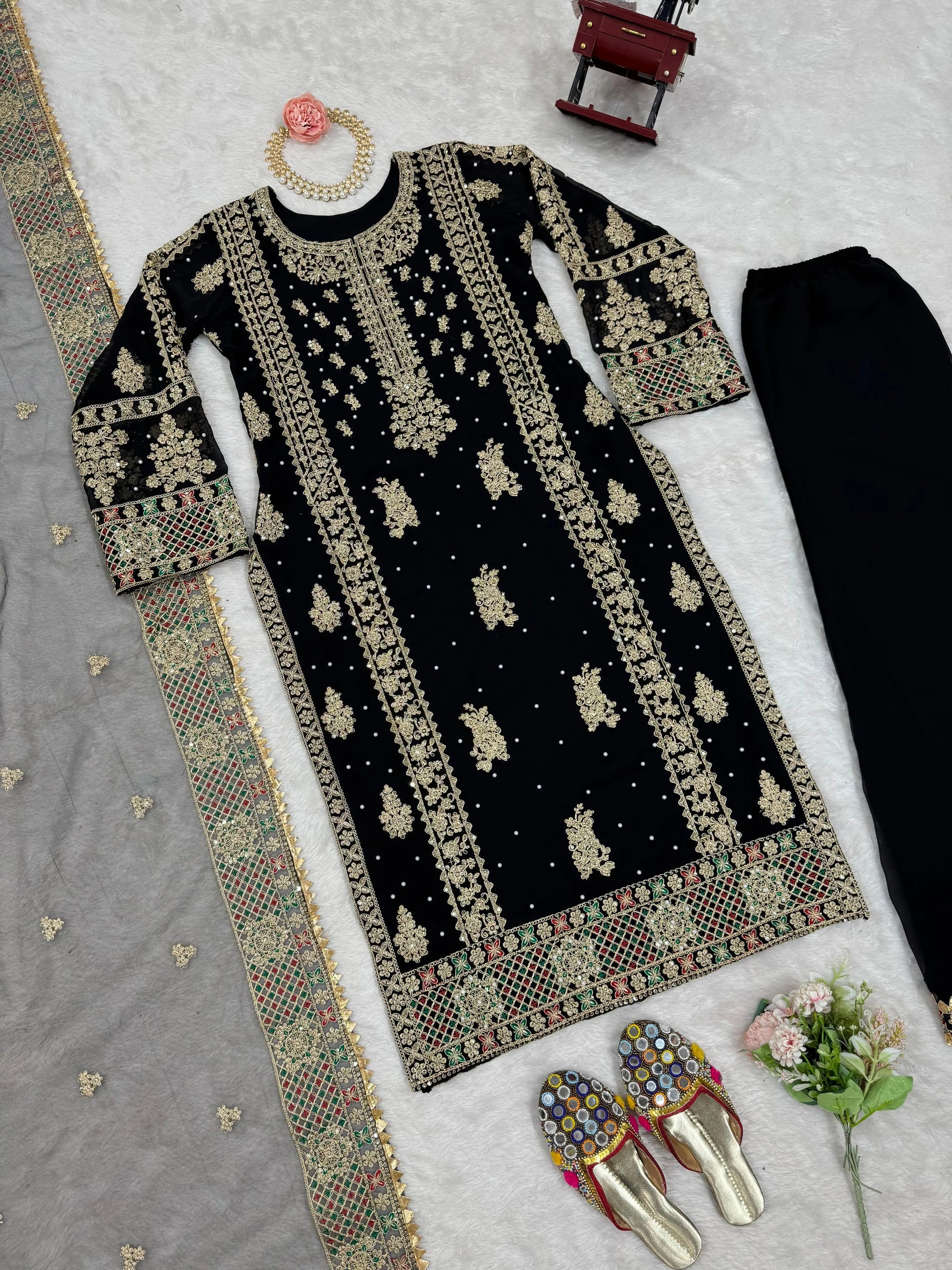 Faux Georgette Moti Work with Thread Embroidery Pakistani Suit (Ready To Wear) - Premium  from Ethenika.com  - Just INR 4990! Shop now at Ethenika.com 