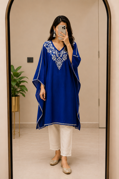 Chanderi Chikankari Kaftan – Ready to Wear Ethnic Kaftan Dress