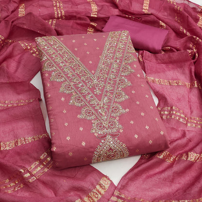 Chanderi Neck Sequence Embroidery Work Dress Material (Unstitched)