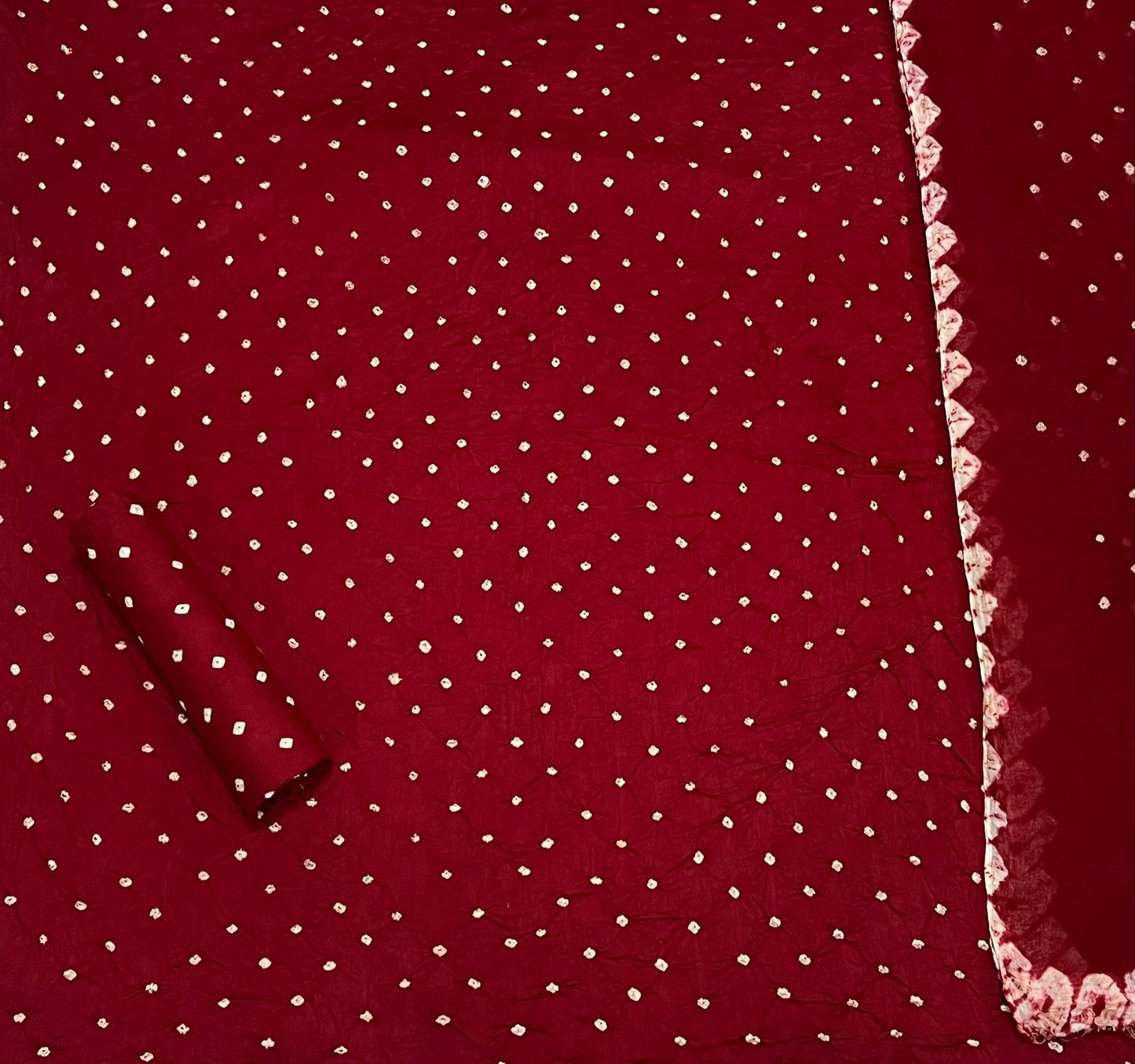 Cotton Satin Self Color Barik Bandhej Work Bandhani Dress Material (Unstitched)