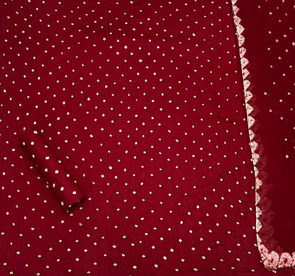 Cotton Satin Self Color Barik Bandhej Work Bandhani Dress Material (Unstitched)