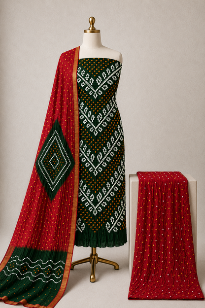 Kutch Bandhej dress material with top, bottom and matching dupatta