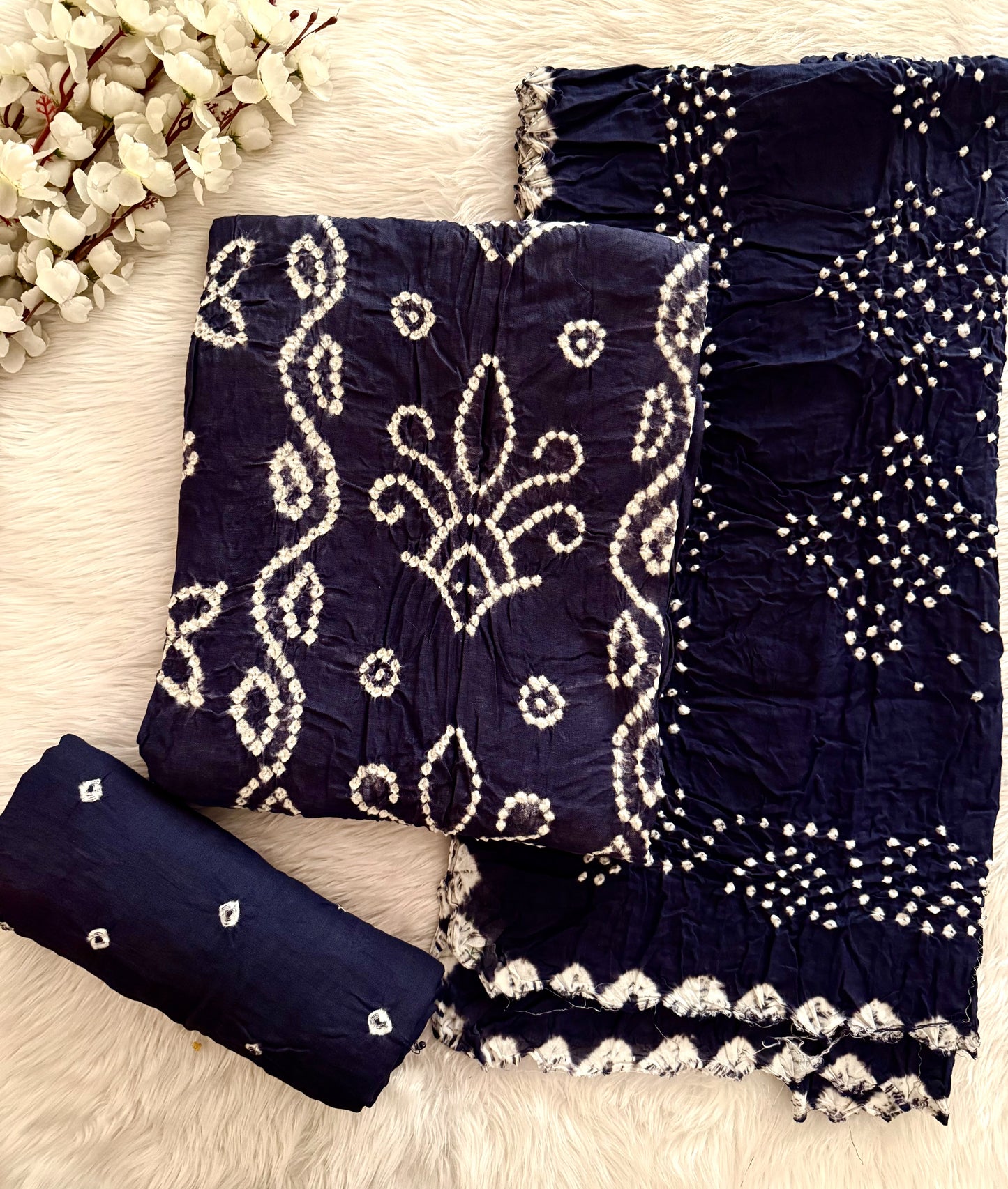 Cotton Satin Kutch Original Hand Crafted Bandhani Dress Material (Unstitched)