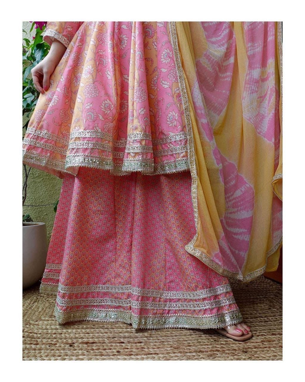 Beautiful Digital print with Embroidery lace work Anarkali Kurti with Sharara Dupatta Set ( Stitched) - Premium  from Ethenika.com  - Just INR 2590! Shop now at Ethenika.com 