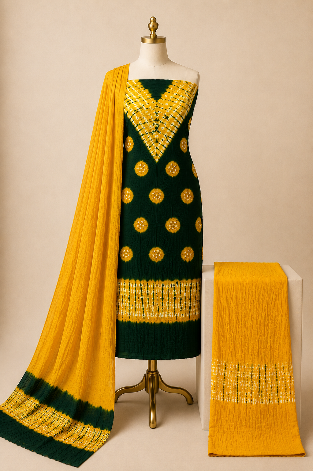 Pure Cotton Multicolor Kutch Bandhani 3Pc Unstitched Dress Material