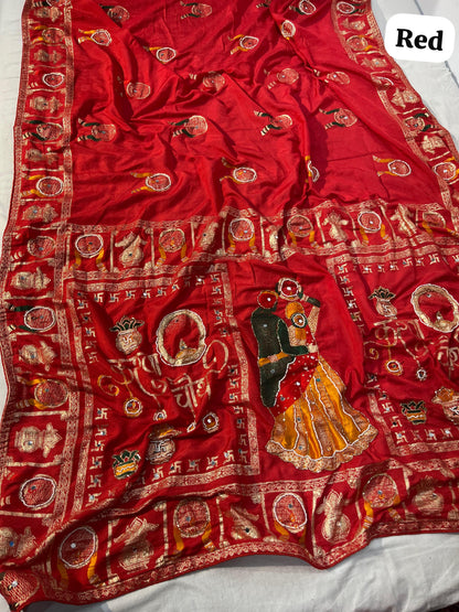 Ethenika Red Meena Saree for Karwachauth