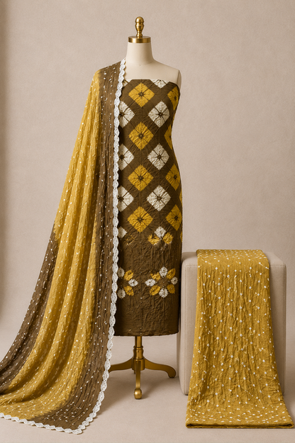 Cotton Shibori Bandhani Authentic Kutch Work 3Pc Unstitched Dress Material