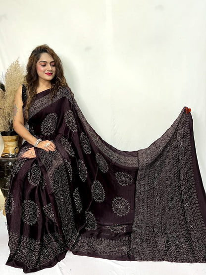 Modal Silk Ajrakh Print Premium Saree - Premium  from Ethenika.com  - Just INR 3490! Shop now at Ethenika.com 