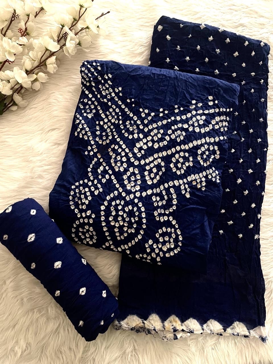 Cotton Kusum Neck Bandhani Dress Material