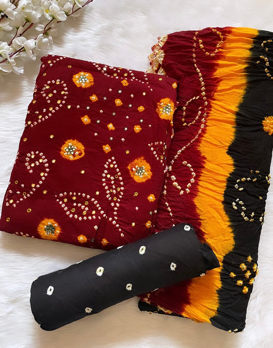 Cotton Mirror work with Barik heavy Bandhej work Multicolor Bandhani Dress Material (Unstitched) - Premium  from Ethenika.com - Just INR 2190! Shop now at Ethenika.com