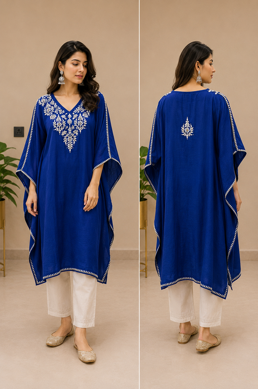 Chanderi Chikankari Kaftan – Ready to Wear Ethnic Kaftan Dress
